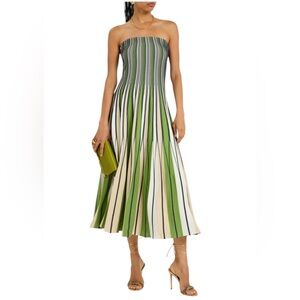 Simkhai- Soleil Midi Green & Cream Striped Dress Size Medium